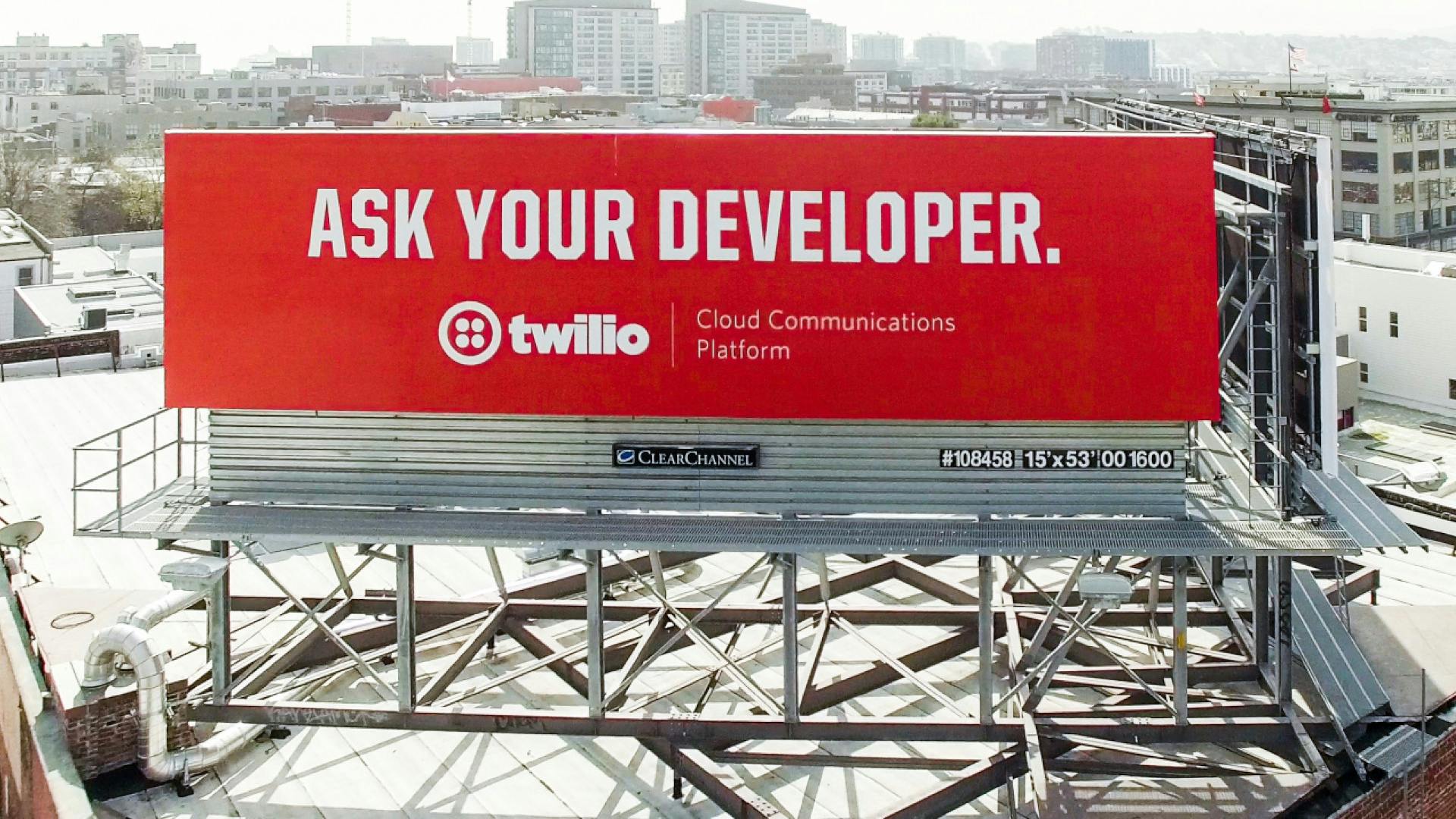 Twilio billboard off the 101 - Ask your developer